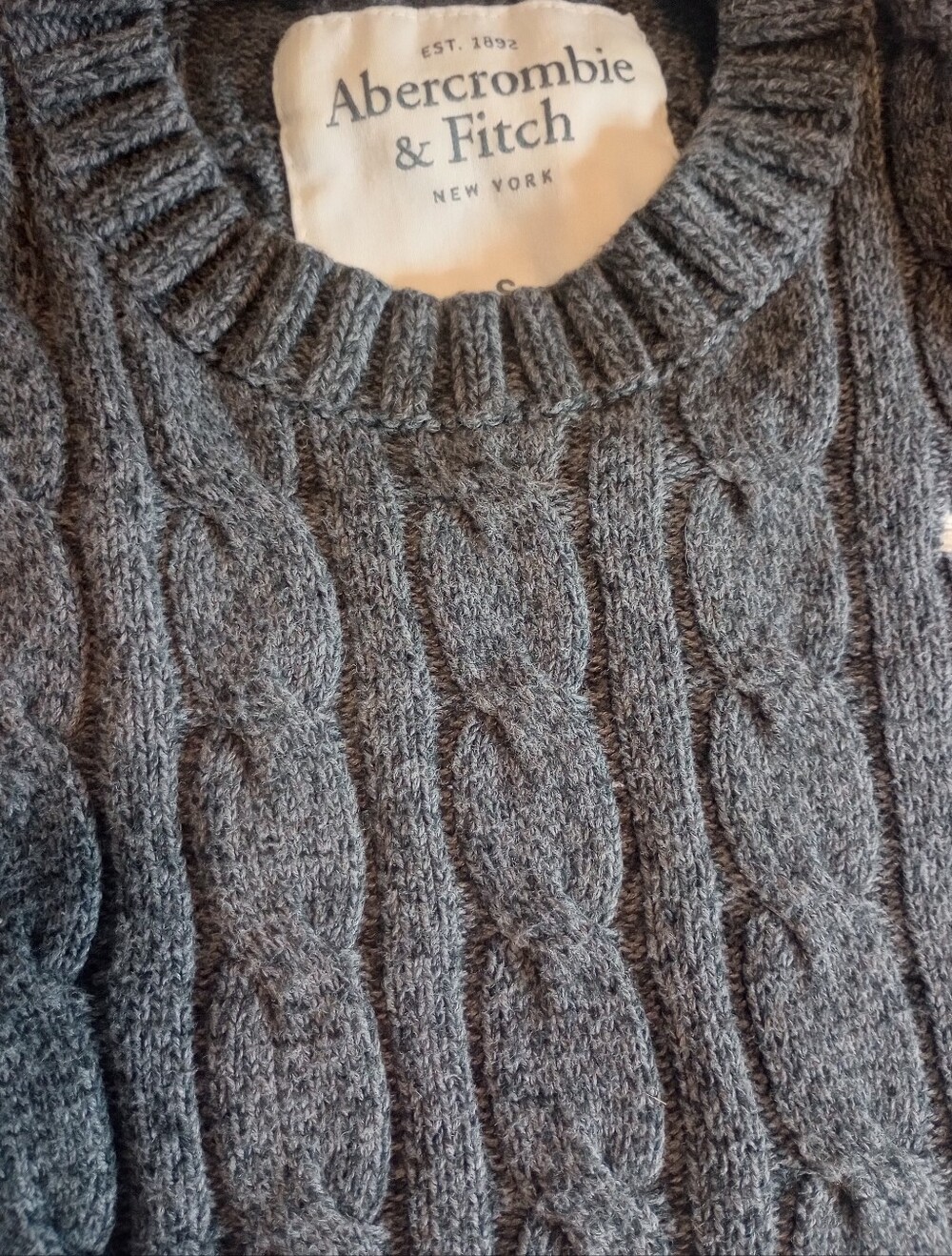 Y2K Abercrombie & Fitch Cable Knit Sweater Men's Grey Cotton Cashmere Blend
